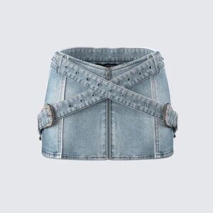 Western Buckle Denim Mini Skirt